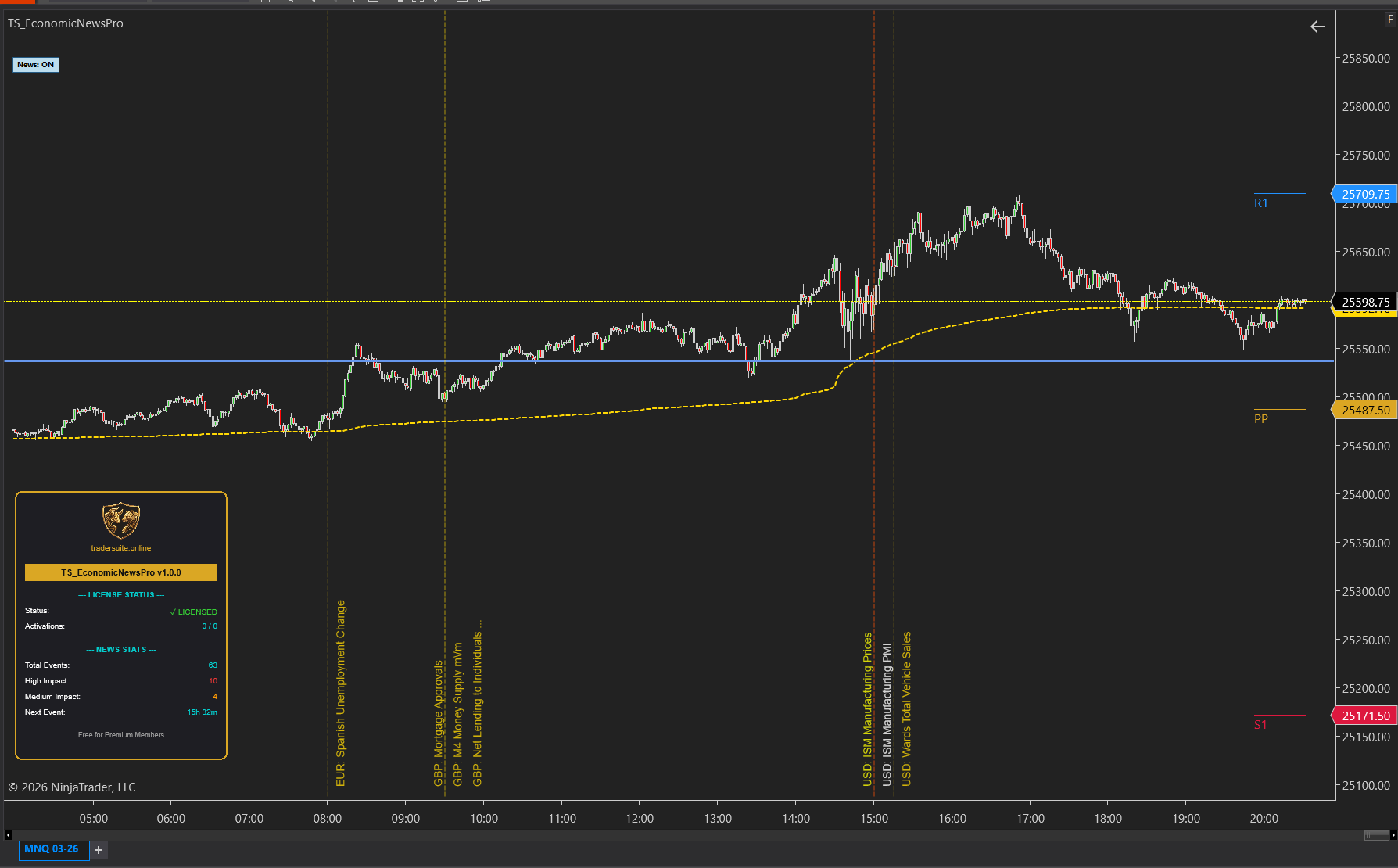 TS Economic News Pro - NT8 Trading Indicator